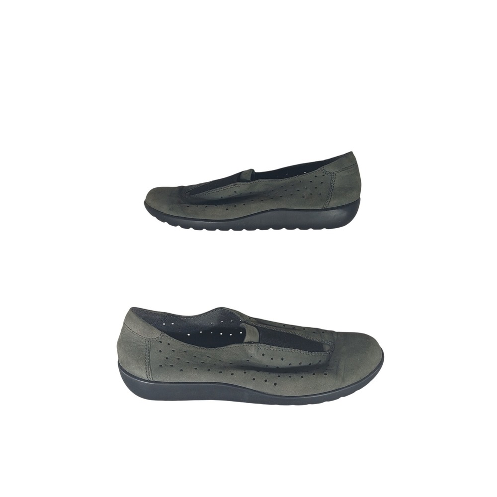 Clarks Slip On Shoes 6.5 Olive Grey Nubuck Perforated Comfort Gorpcore